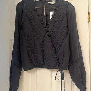 American Eagle Outfitters Dark Blue Wrap Blouse